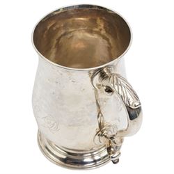 Early George III  silver baluster mug with leaf capped handle H13cm London 1772 Maker Thomas Wallis I 