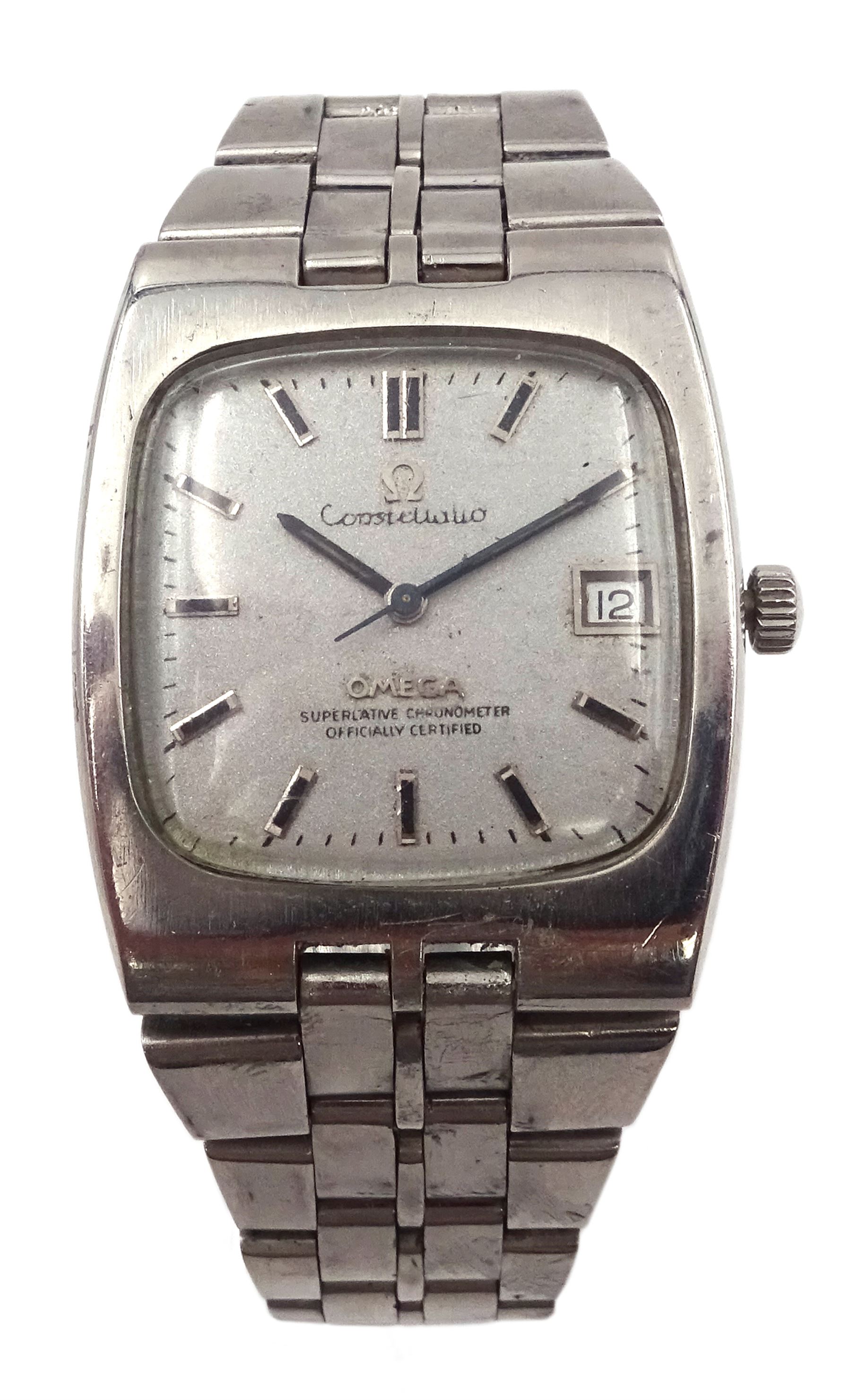 Omega Constellation gentleman's manual wind stainless steel wristwatch, with date aperture, on original stainless steel strap