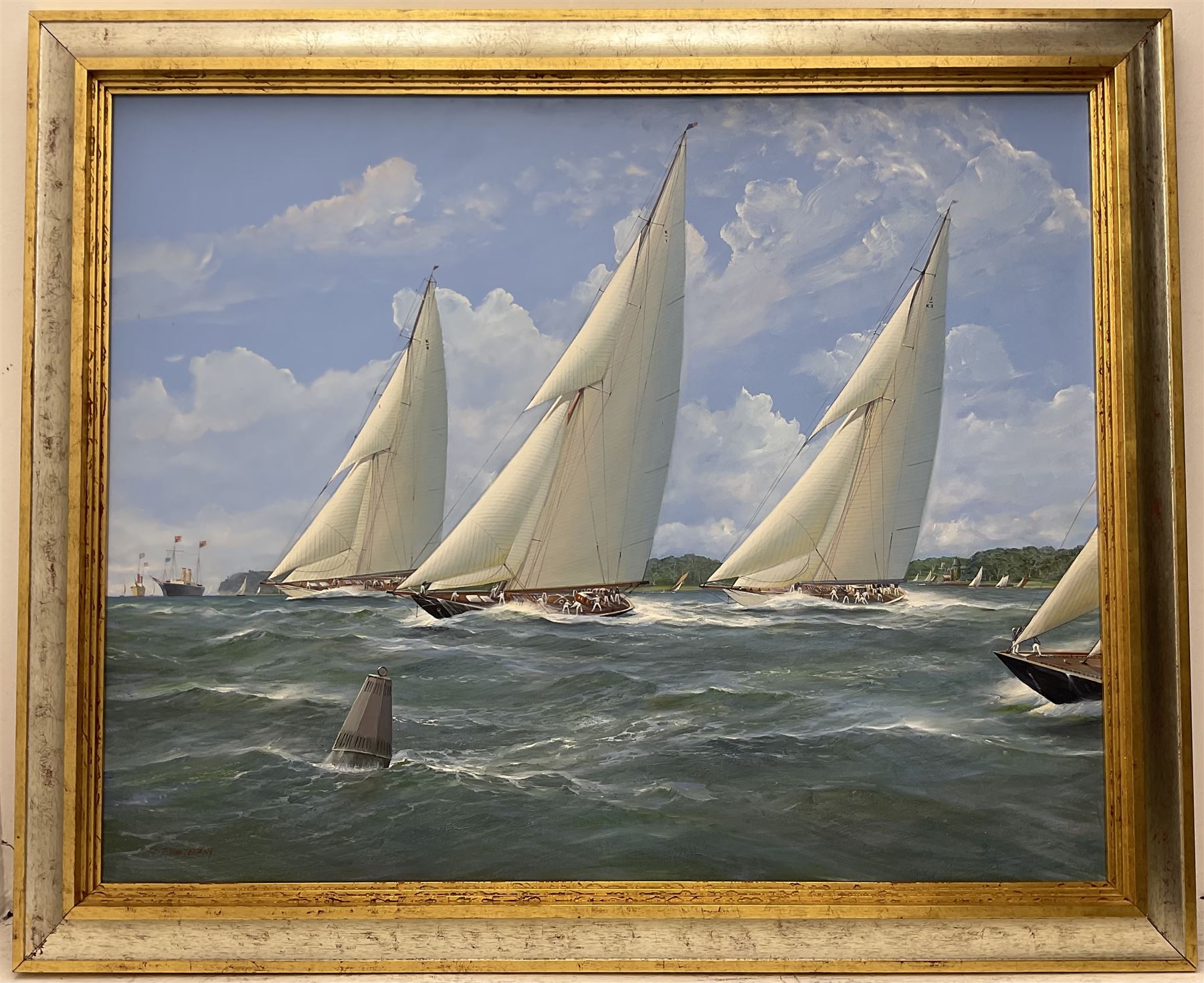 Michael J Whitehand (British 1941-): Yachts Passing the Buoy, oil on canvas signed 100cm x 125cm 
Provenance: private collection, purchased David Duggleby Ltd 16th March 2009 Lot 123