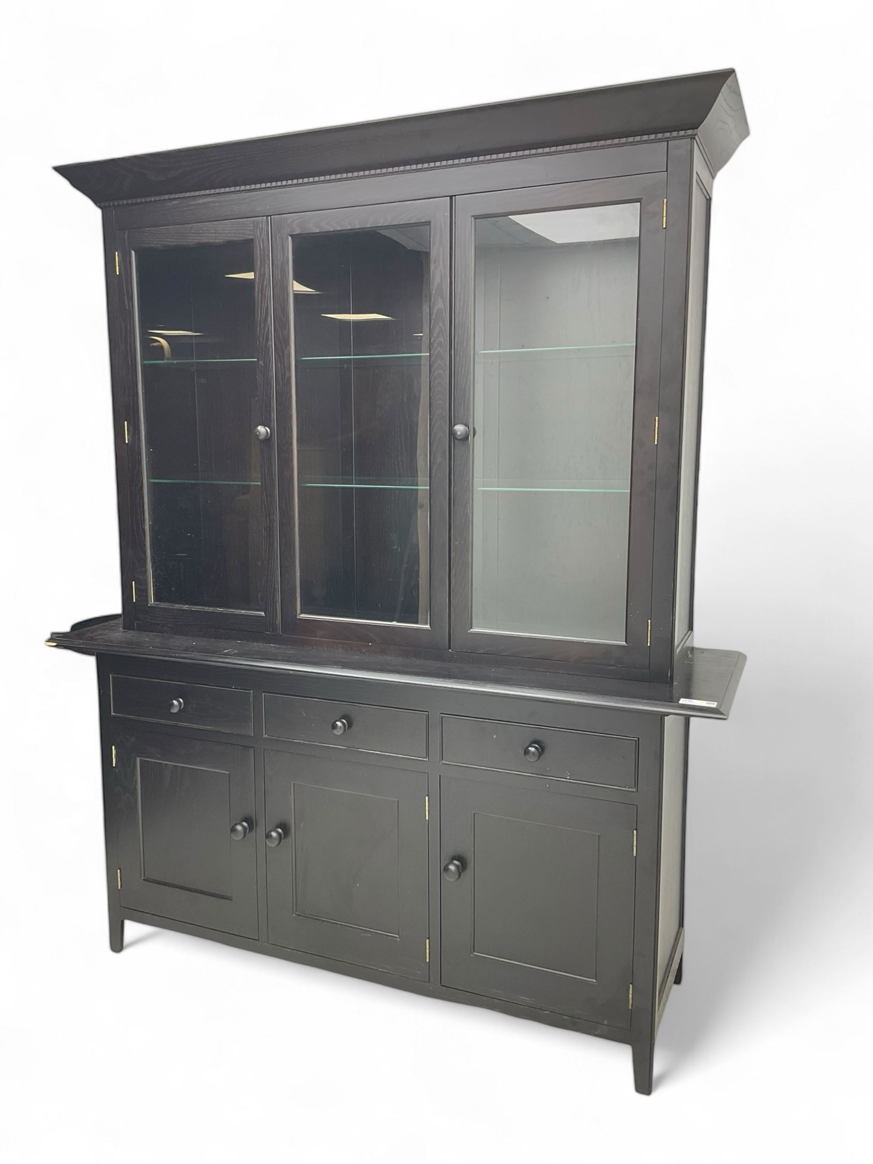 Marks and Spencer - black finish display unit, three glazed cupboards above three drawers and three further cupboards