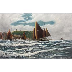 Robert Sheader (British 20th century): Rough Seas off Scarborough, oil on board signed 37cm x 60cm 