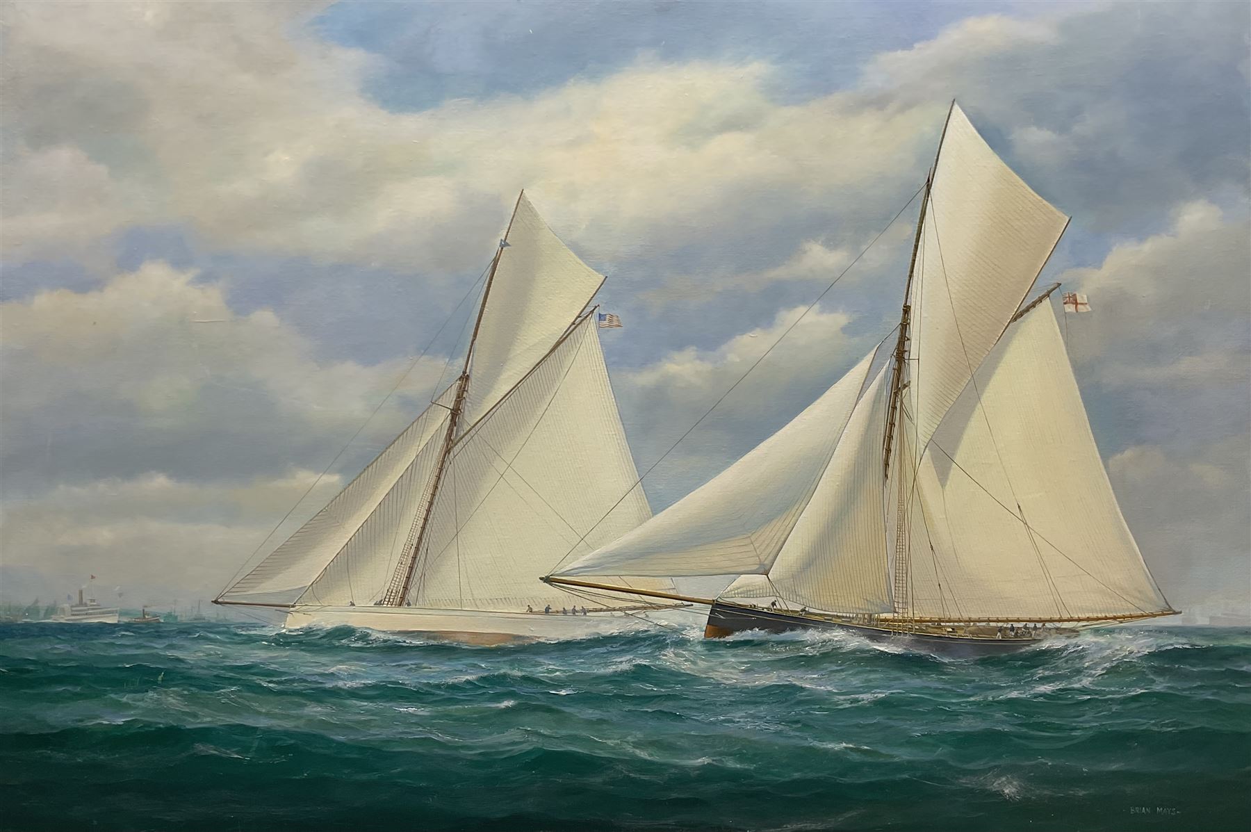 Brian Mays (British 1938-2005): 'Americas Cup 1885 - Puritan Defeats Genesta', oil on canvas signed, titled and dated '01 verso 71cm x 107cm (unframed) 
Provenance: direct from the family of the artist