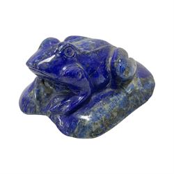 Carved Lapis lazuli carved figure of a frog on a lillypad, H3cm, L8cm