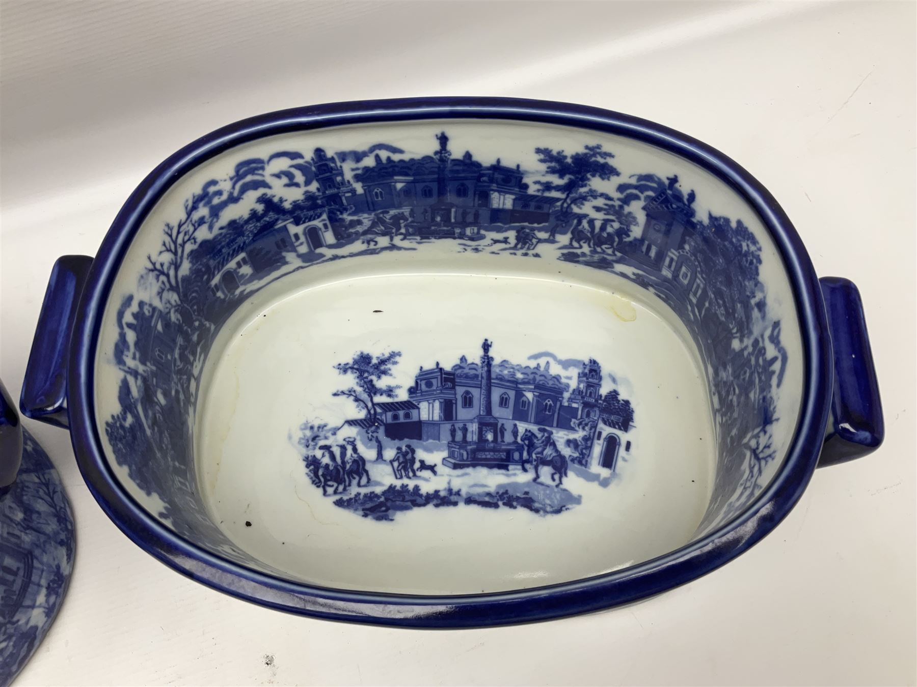 Pair of Victorian style, blue and white footbaths, H14cm, L37cm
