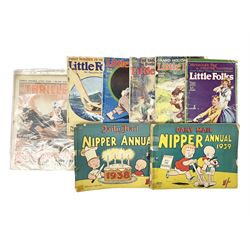 Two Daily Mail Nipper Annuals 1938 and 1939, together with five Little Folks magazines and eight Thriller magazines 