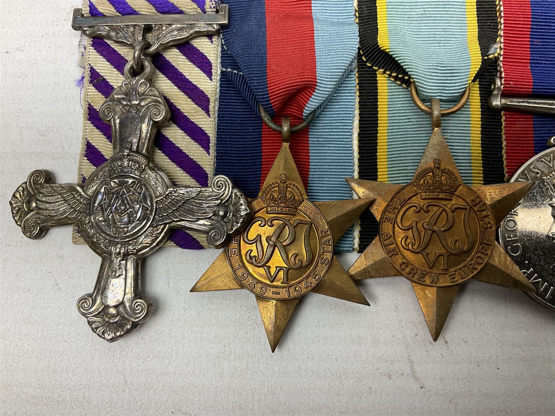 WW2 Royal Canadian Air Force group of five medals comprising Distinguished Flying Cross inscribed verso 1945 F/L Stephen M. Byrne 433 Squadron 1939/1945, 1939-1945 Star, Air Crew Europe Star, 1939-1945 War Medal and Canadian Volunteer Service Medal with maple leaf clasp; together with copies of research material including London Gazette Supplement