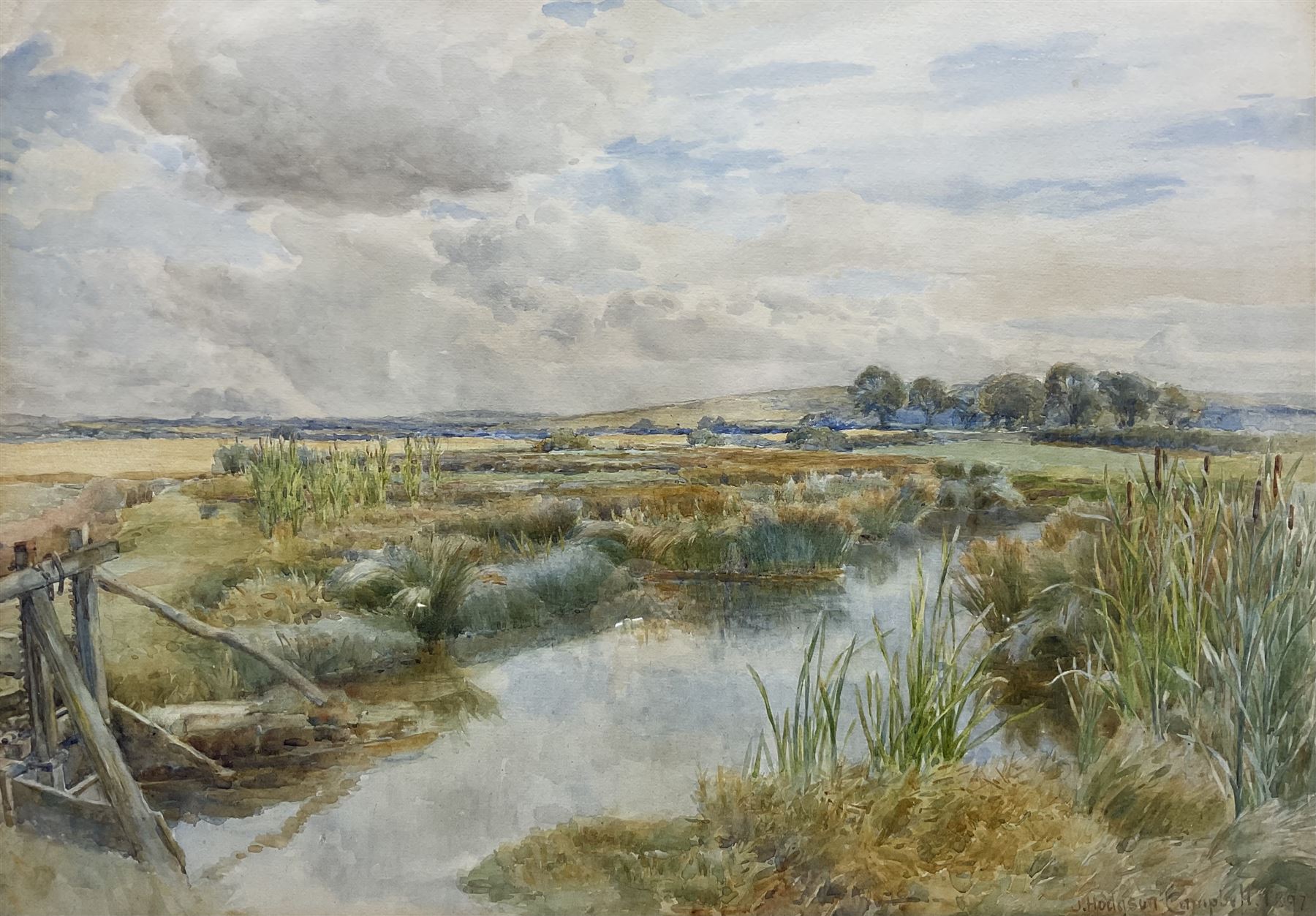 John Hodgson Campbell (British 1855-1927): A Calm Stream, watercolour signed and dated 1897, 37cm x 53cm 