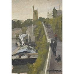 Roger Hanier Hampson (British 1925-1996): Steps to Castle Park - Bristol, oil on board sig...