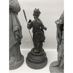 Four spelter figures of women in neoclassical dress, largest H47cm