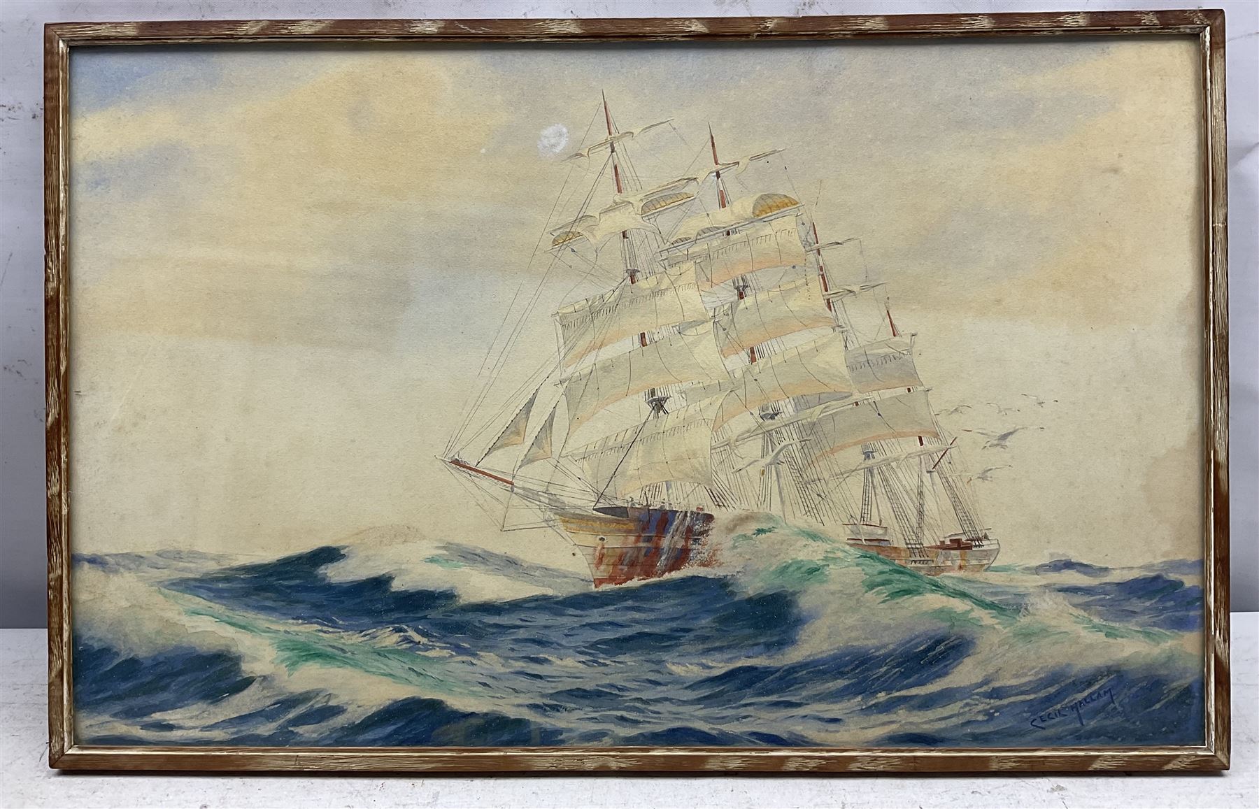 Cecil Hallam (British 20th Century): ‘Naomi’ Schooner, watercolour signed, titled verso 30cm x 48cm 