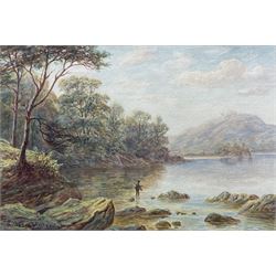 William Mellor (British 1851-1931): Fishing in Lake District Landscape, watercolour signed 19cm x 29cm 