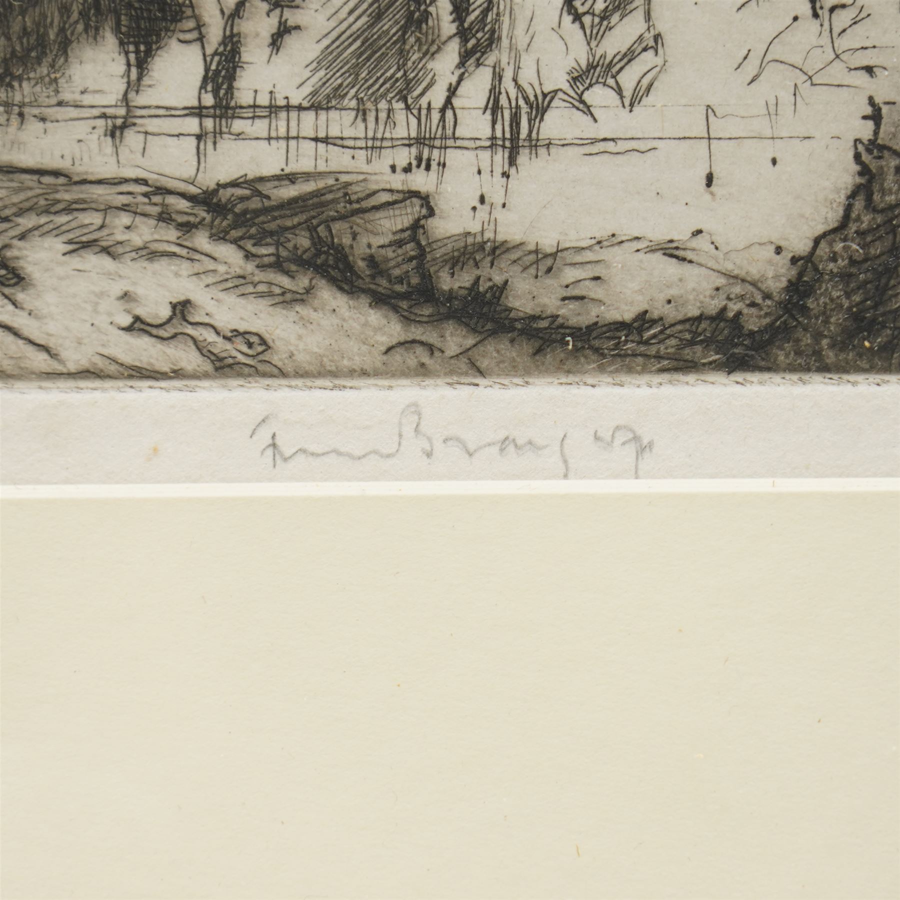 Sir Frank William Brangwyn RA RWS RBA (British 1867-1956): 'A Romantic Landscape', etching signed in pencil 17cm x 25cm