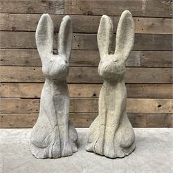 Pair cast stone garden sitting Woody Hares