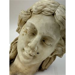 Fragmentary white marble head of a female bust, H31cm