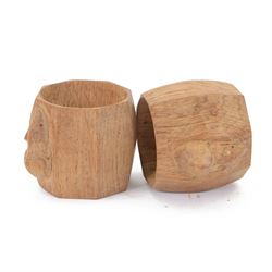 Mouseman - two oak napkin rings, bulbous octagonal form carved with mouse signature, by th...