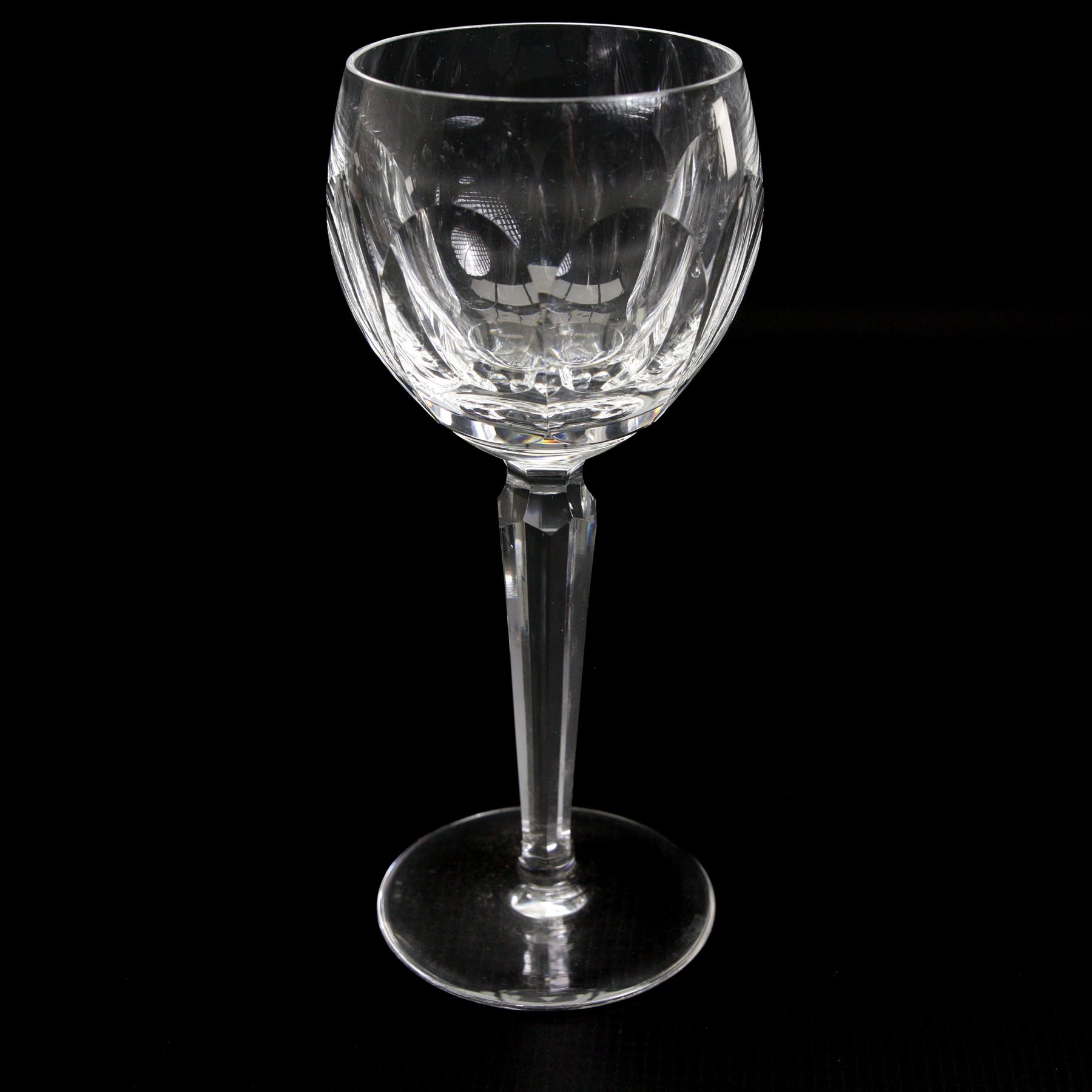 Seven Waterford 'Sheila' pattern hock glasses with facet cut stems