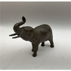 Two bronzed animal figures, the first modelled as an Indian elephant, H16cm, the second as a stag, H11cm