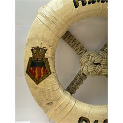 Late 19th/early 20th century ceremonial lifebuoy, from the Royal Navy light cruiser H.M.S Dido, the name painted in gilt lettering and with the ship's crest to either side, D74cm