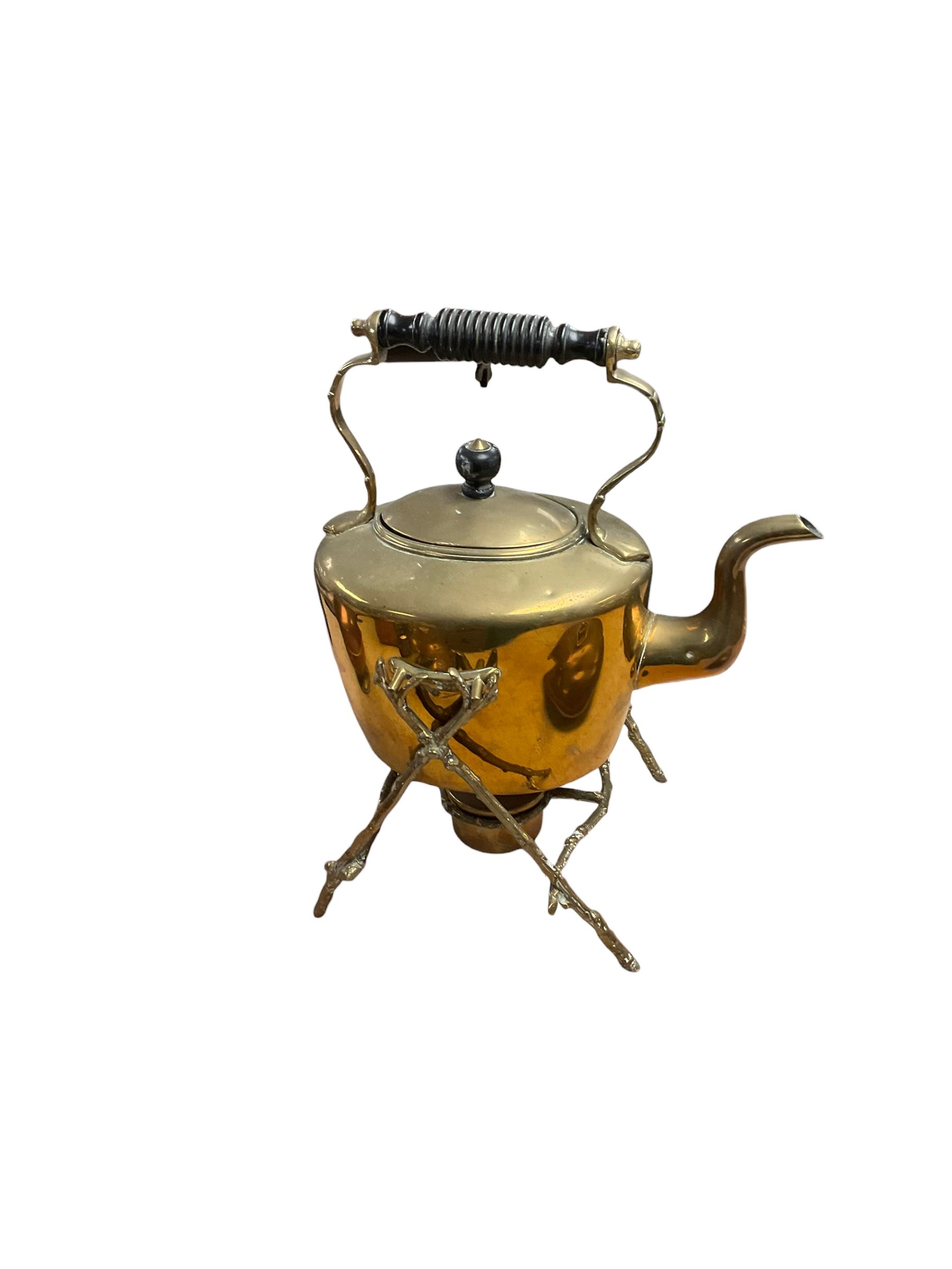 Brass spirit kettle, together with copper kettle, camel stool etc