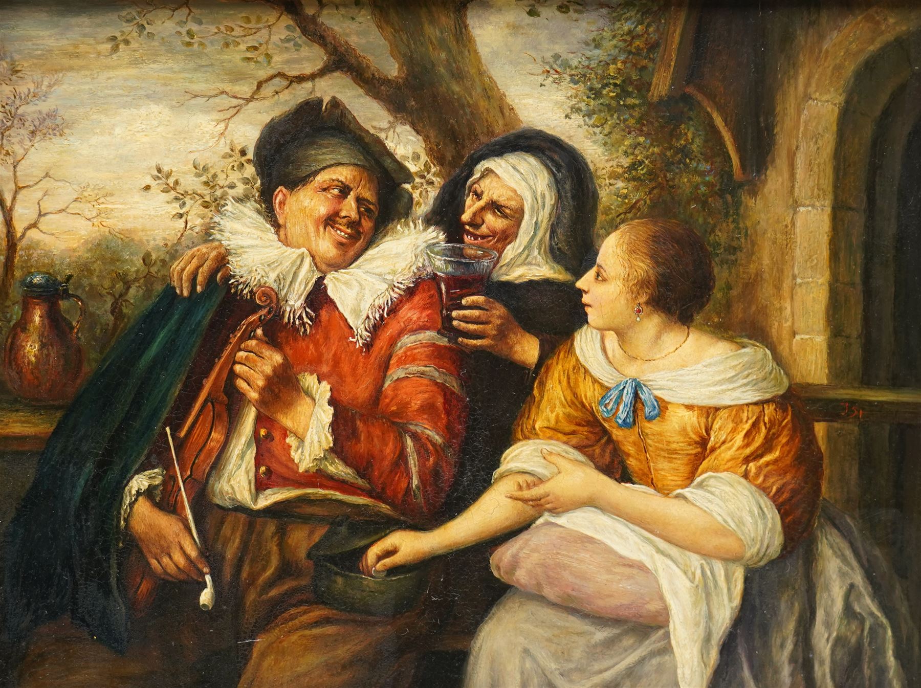 After Jan Havickszoon Steen (Dutch c.1626-1679): 'Merry Threesome', 19th century oil on panel unsigned 19cm x 25cm