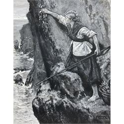 WB Murray (British 19th century): 'A Samphire Cutter', monochrome watercolour illustration...