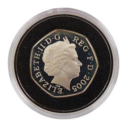 Seven The Royal Mint United Kingdom silver proof fifty pence coins, comprising 1994 'D-Day', 1997 piedfort, 2000 '150 Years of Public Libraries' piedfort, 2004 '50th Anniversary of the four-minute mile', 2004 '50th Anniversary of the four-minute mile' piedfort, 2005 'Celebrating the 250th Anniversary of Samuel Johnson's Dictionary' and 2005 'Celebrating the 250th Anniversary of Samuel Johnson's Dictionary' piedfort, all cased with certificates