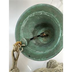 Early 20th century bronze ship's bell, inscribed 'Rosa 1921', with plaited rope pull, H19cm