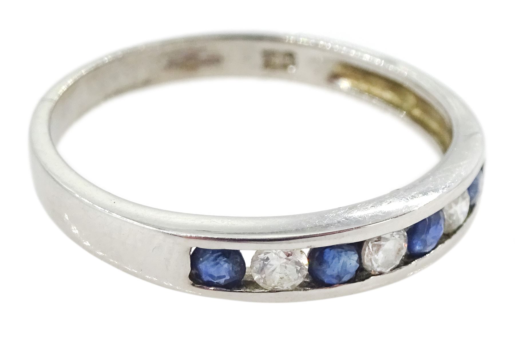 9ct white gold sapphire and cubic zirconia half eternity ring, hallmarked