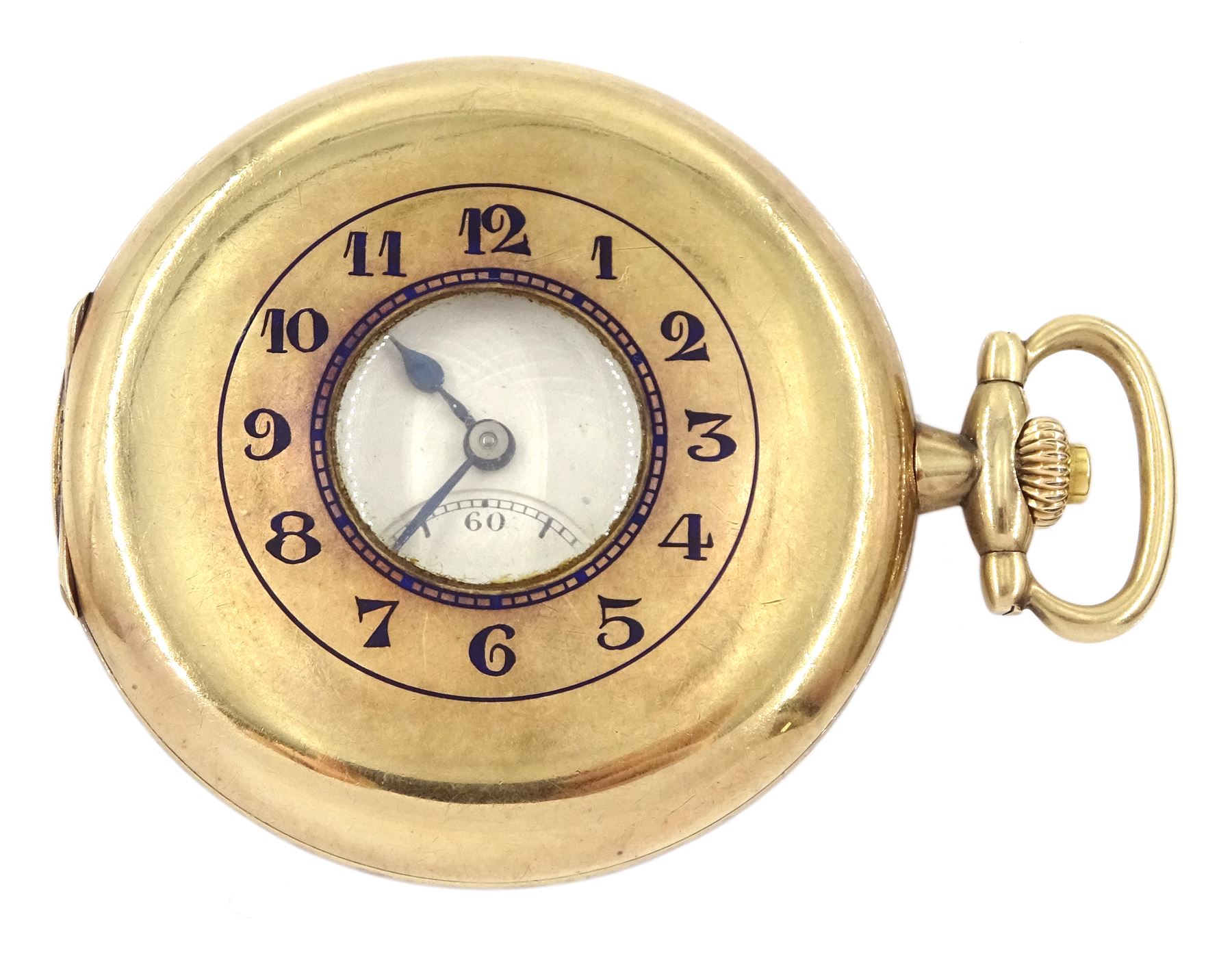 Early 20th century half hunter key wound lever pocket watch by Zenith, No. 2881056, silvered dial with Arabic numerals and subsidiary seconds dial, retailed by Mason & Son, Glasgow import mark 1928