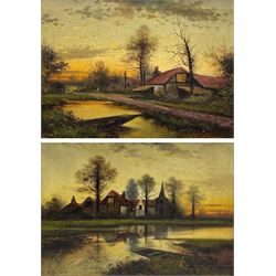 Arthur H Cole (British late 19th century): Punts on the Riverside at Sunset, pair oils on canvas signed 24cm x 34cm (2)