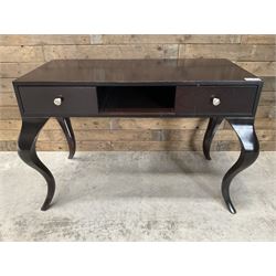 Rosewood finish console dressing table, fitted with two soft-close drawers