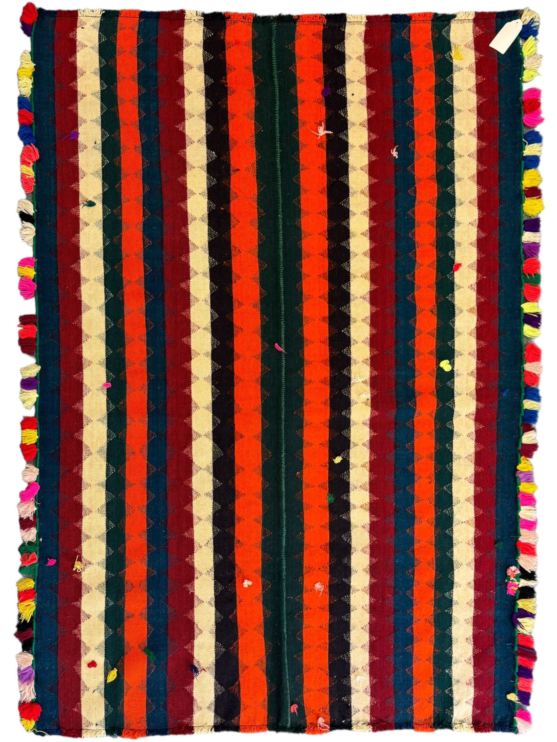 South West Persian Jajim Kilim rug decorated with multi-coloured stripes 