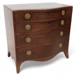 George III mahogany serpentine chest, moulded caddy top over four long graduating cock-bea...