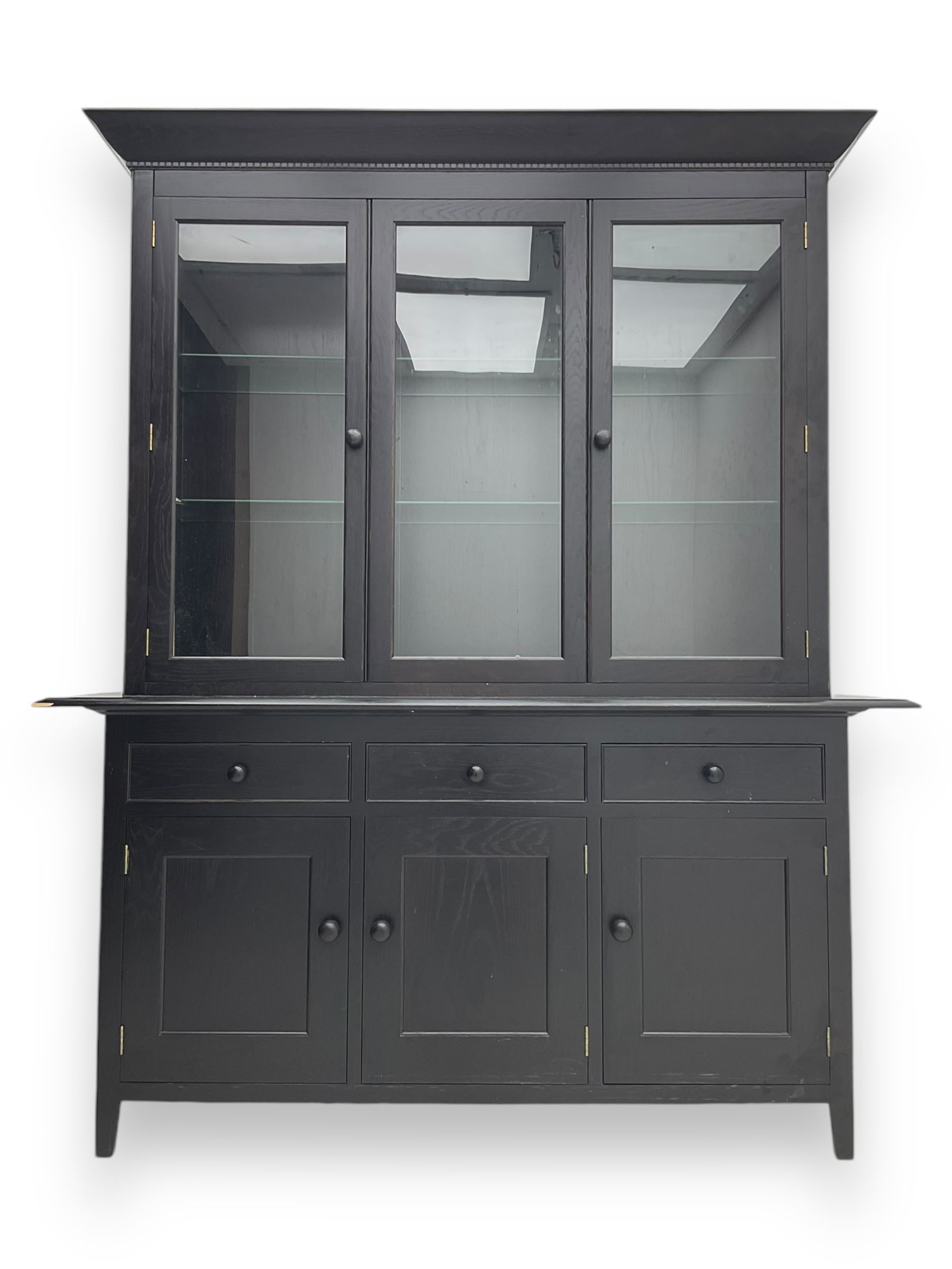 Marks and Spencer - black finish display unit, three glazed cupboards above three drawers and three further cupboards