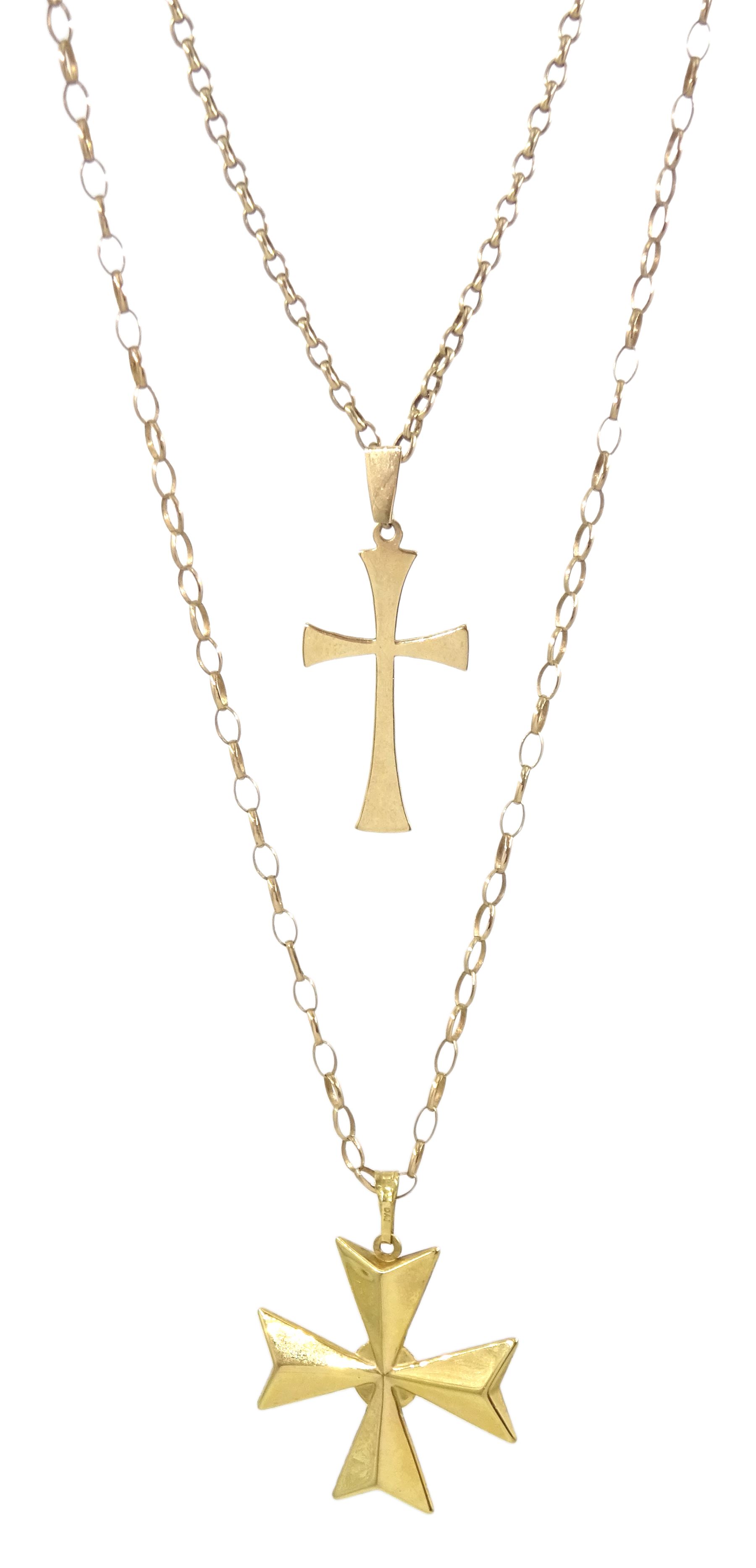 Two 9ct gold cross pendant necklaces