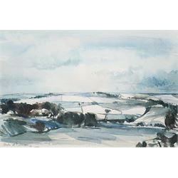 Harold Wharfe (Yorkshire 20th century): Wharfedale and Winter at Burniston, pair watercolours signed and inscribed 23cm x 35cm (2)