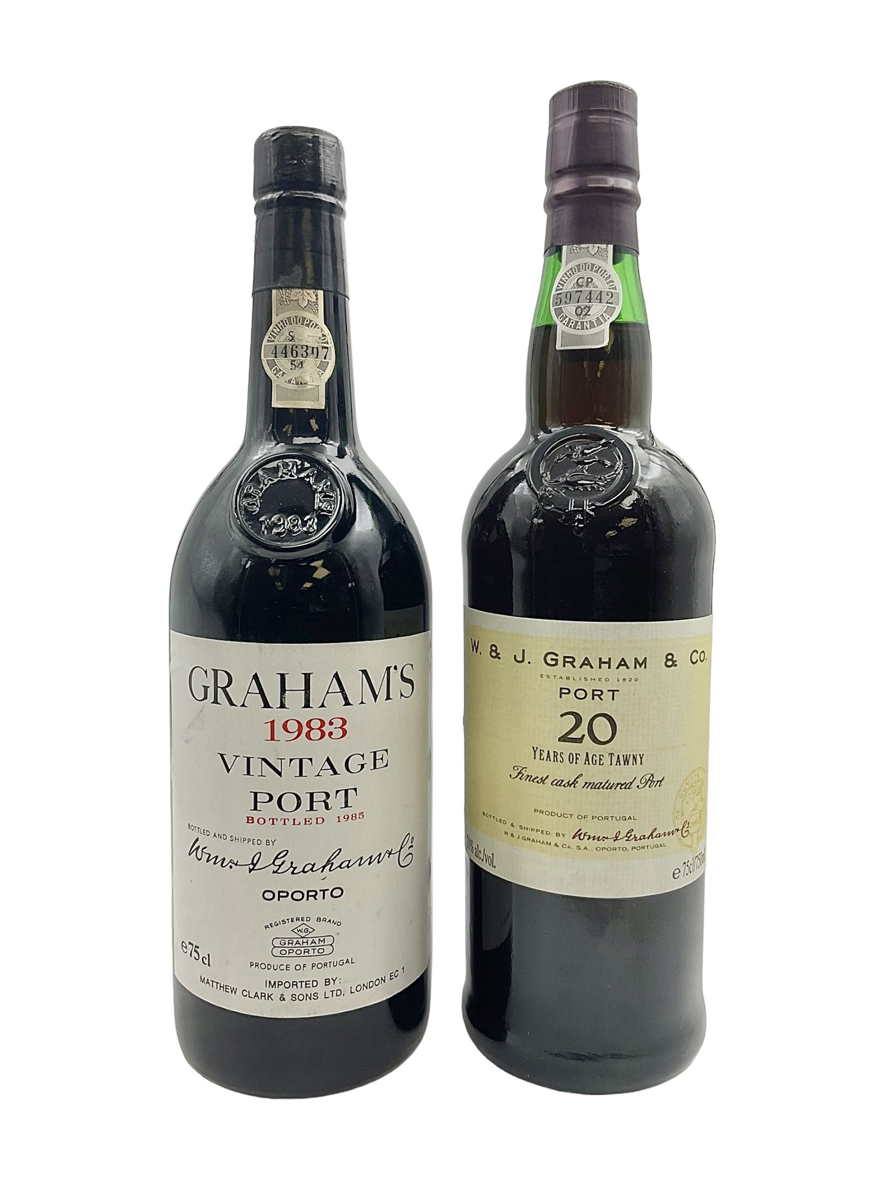 Graham's, 1983 vintage port and W.J. Graham's, 20 years of age tawny port, various contents and proof (2) 