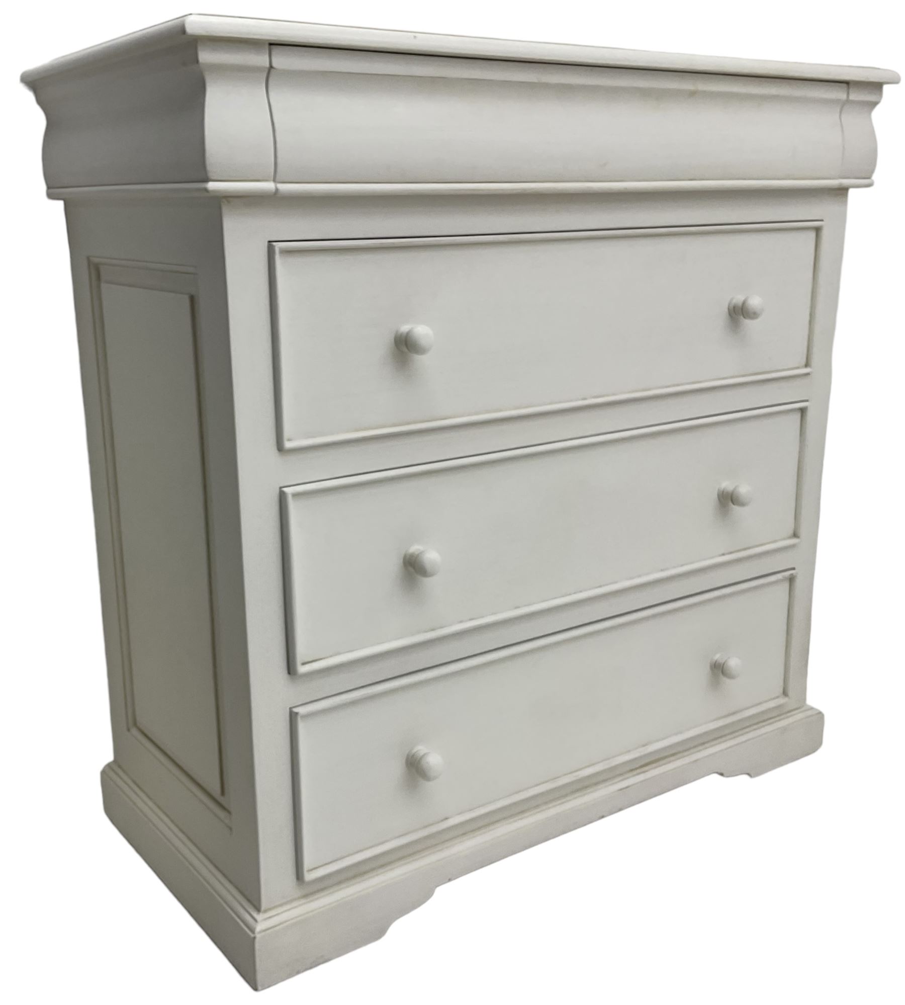 White painted chest, fitted with secret drawer above three long drawers ...