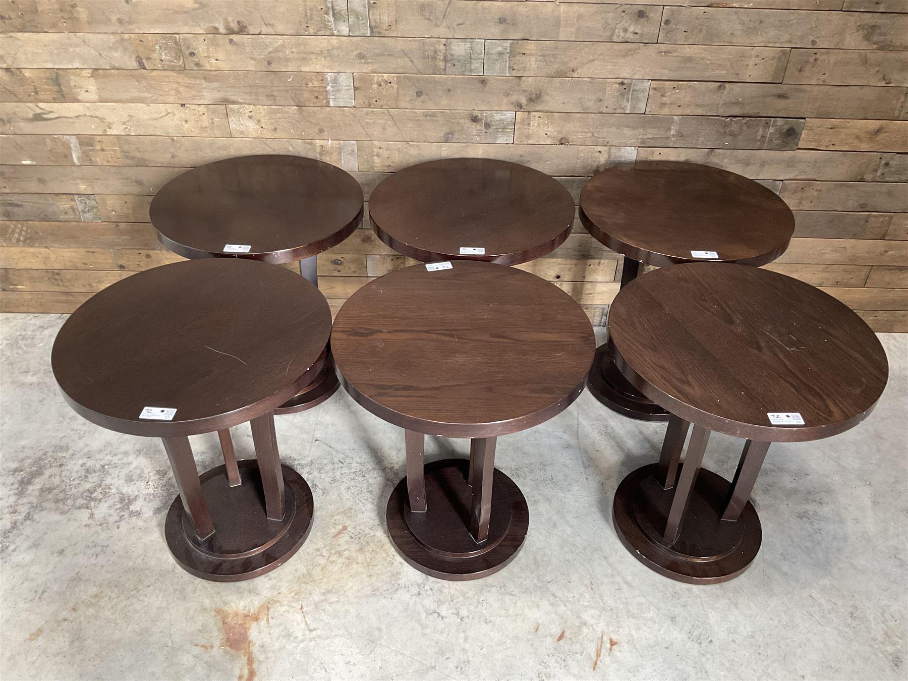 Six rosewood circular bar or bedroom occasional tables