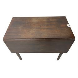 George III mahogany Pembroke table, drop-leaf rectangular top over single drawer, on square tapering moulded supports