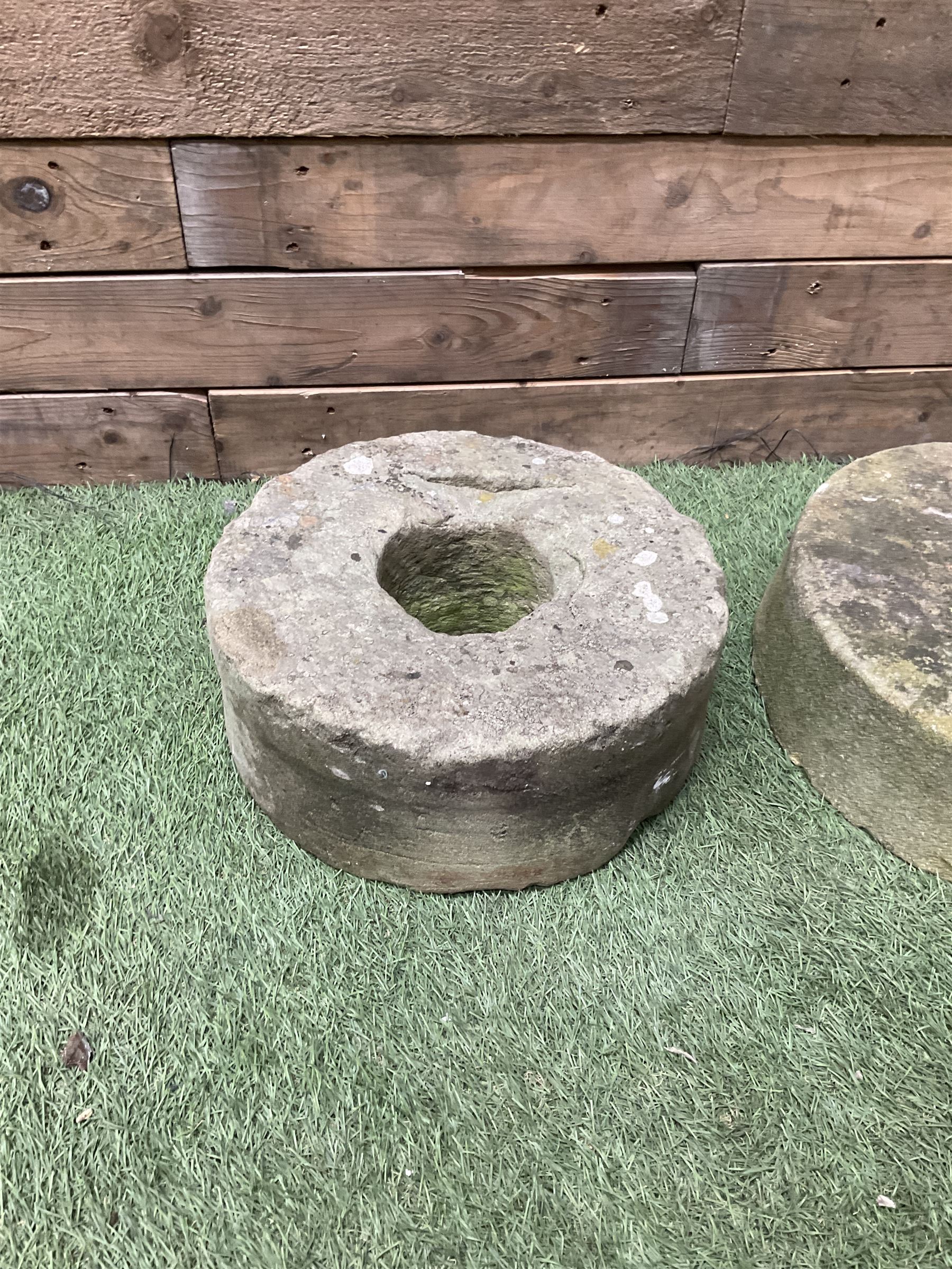 Pair of small stone mill stones and glazed pancheon  - THIS LOT IS TO BE COLLECTED BY APPOINTMENT FROM DUGGLEBY STORAGE, GREAT HILL, EASTFIELD, SCARBOROUGH, YO11 3TX