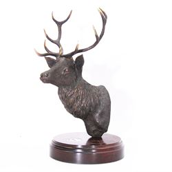 Willie Forbes (Scottish Contemporary): Head of a Stag, limited edition bronze signed and numbered 6/50 to the base, together with two limited edition prints by the same artist (3)