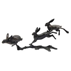 Michael Simpson: bronze Small Hares Running, modelled as three hares, limited edition 29/350, with certificate, H11cm 