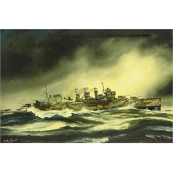  Peter Gerald Baker (British 20th century): Naval Ship's Portrait - 'HMS. Suffolk in North Atlantic Patrol 23rd May 1941 in Search of the Bismarck', oil on canvas signed, titled and dated 1979 verso 50.5cm x 75cm Provenance: with Highgate Gallery, Beverley, East Yorkshire  

