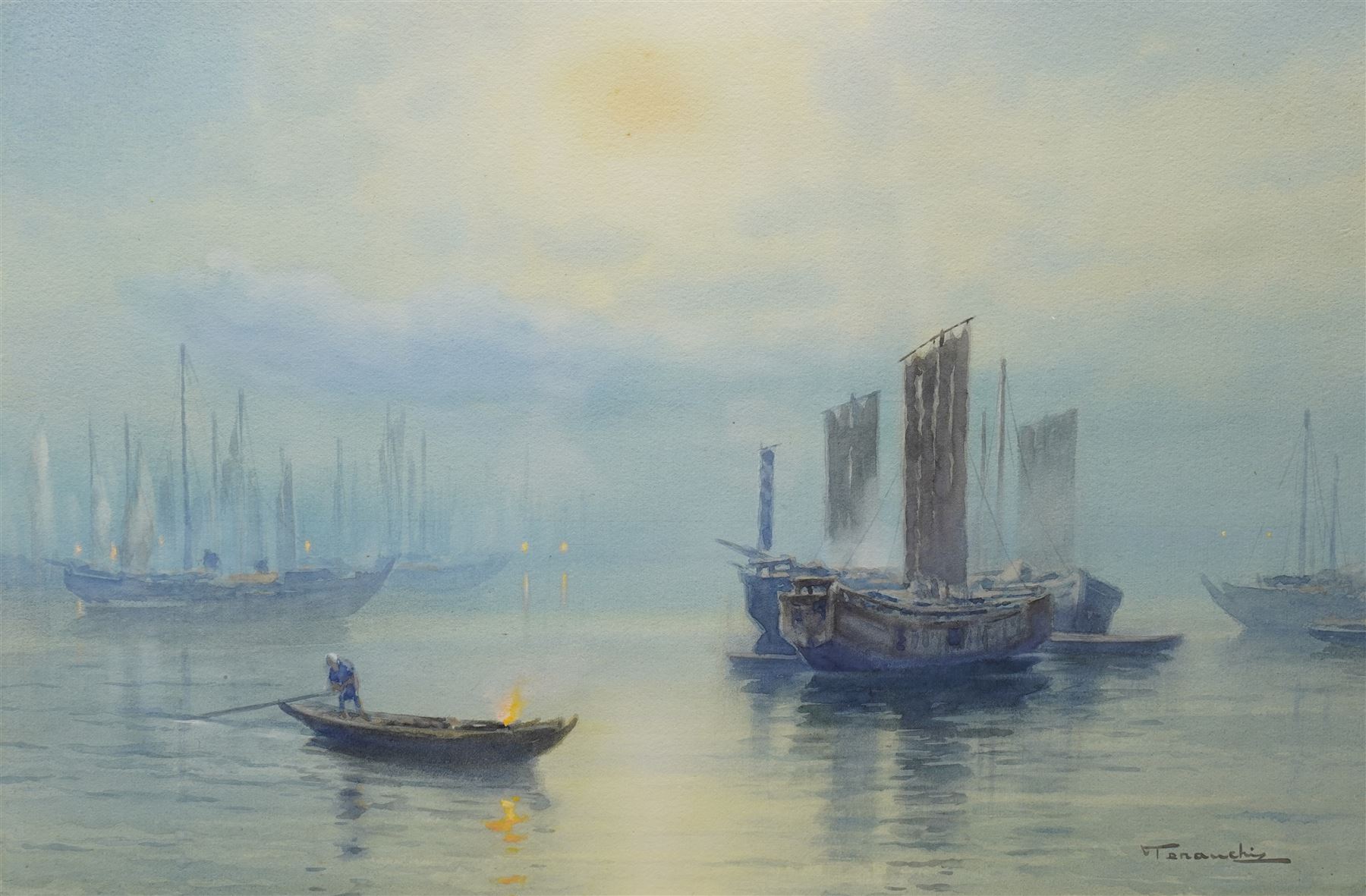 Tananchi (Japanese 20th Century): Hong Kong Junk Boat and Hong Kong Bay, pair watercolours signed 32cm x 47cm (2)