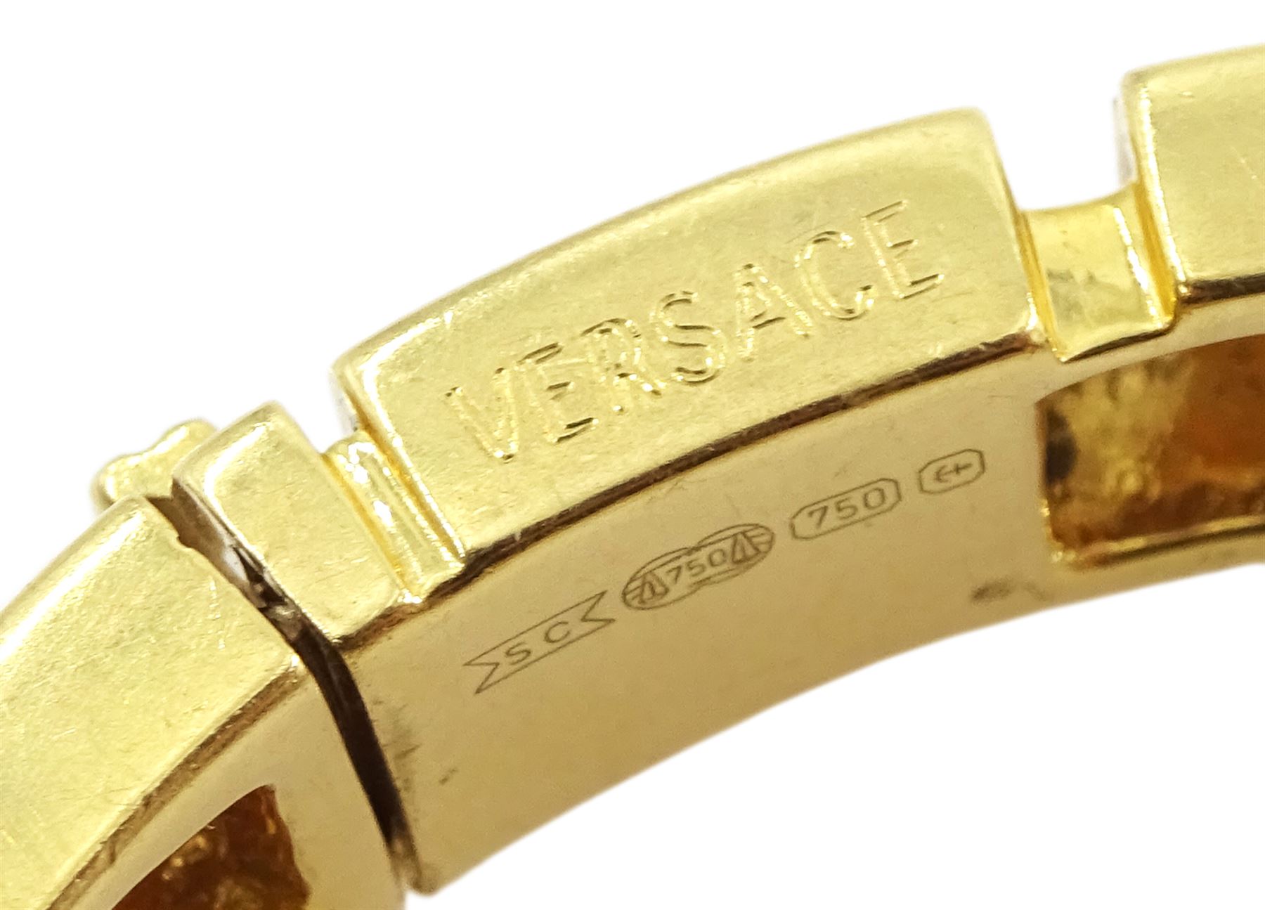 Versace 18ct gold Greek key design Greca bangle, Birmingham assay mark, in original box