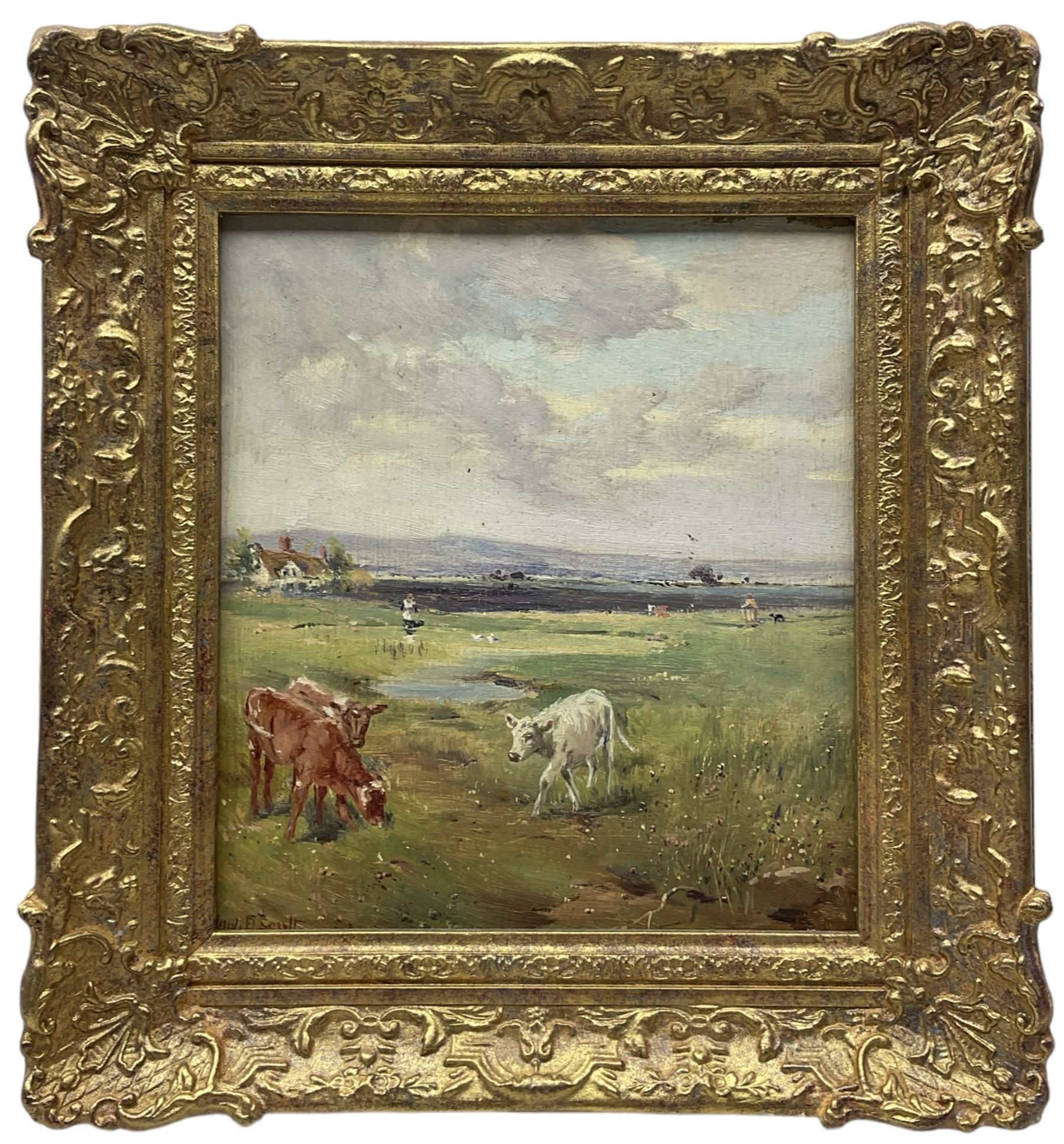 Hugh Berry Scott (British 1854-1940): 'At Pasture', oil on board signed, titled verso 24cm x 21cm