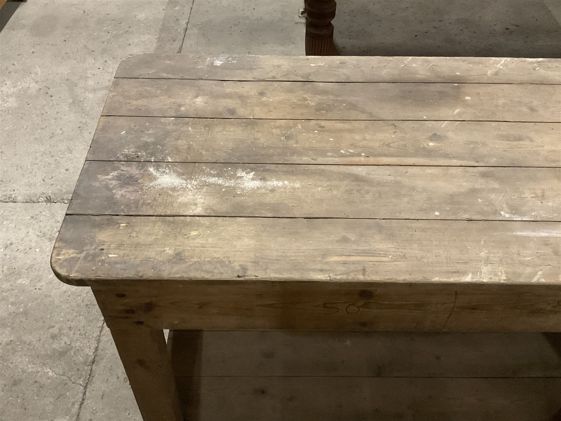 19th century pine narrow side table, rectangular plank top on block supports united by plank under-tier  - THIS LOT IS TO BE COLLECTED BY APPOINTMENT FROM THE OLD BUFFER DEPOT, MELBOURNE PLACE, SOWERBY, THIRSK, YO7 1QY