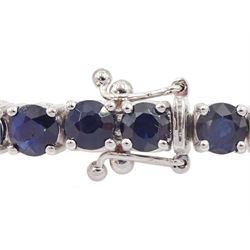 18ct white gold round cut sapphire bracelet, hallmarked, total sapphire weight approx 8.00 carat