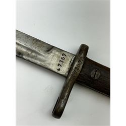 Austrian Model 1895 Carbine knife bayonet with 40cm fullered steel blade marked 47367.; cross-piece marked No.47867; in leather scabbard L56cm overall